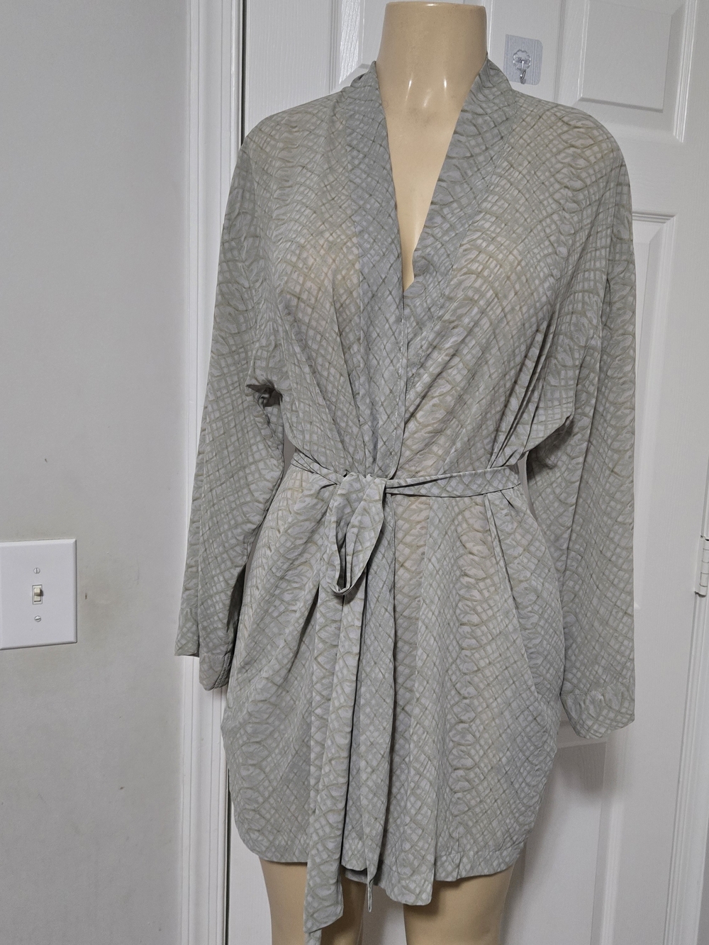 Victoria's Secret Quilted Satin Sage Gray Wrap Robe